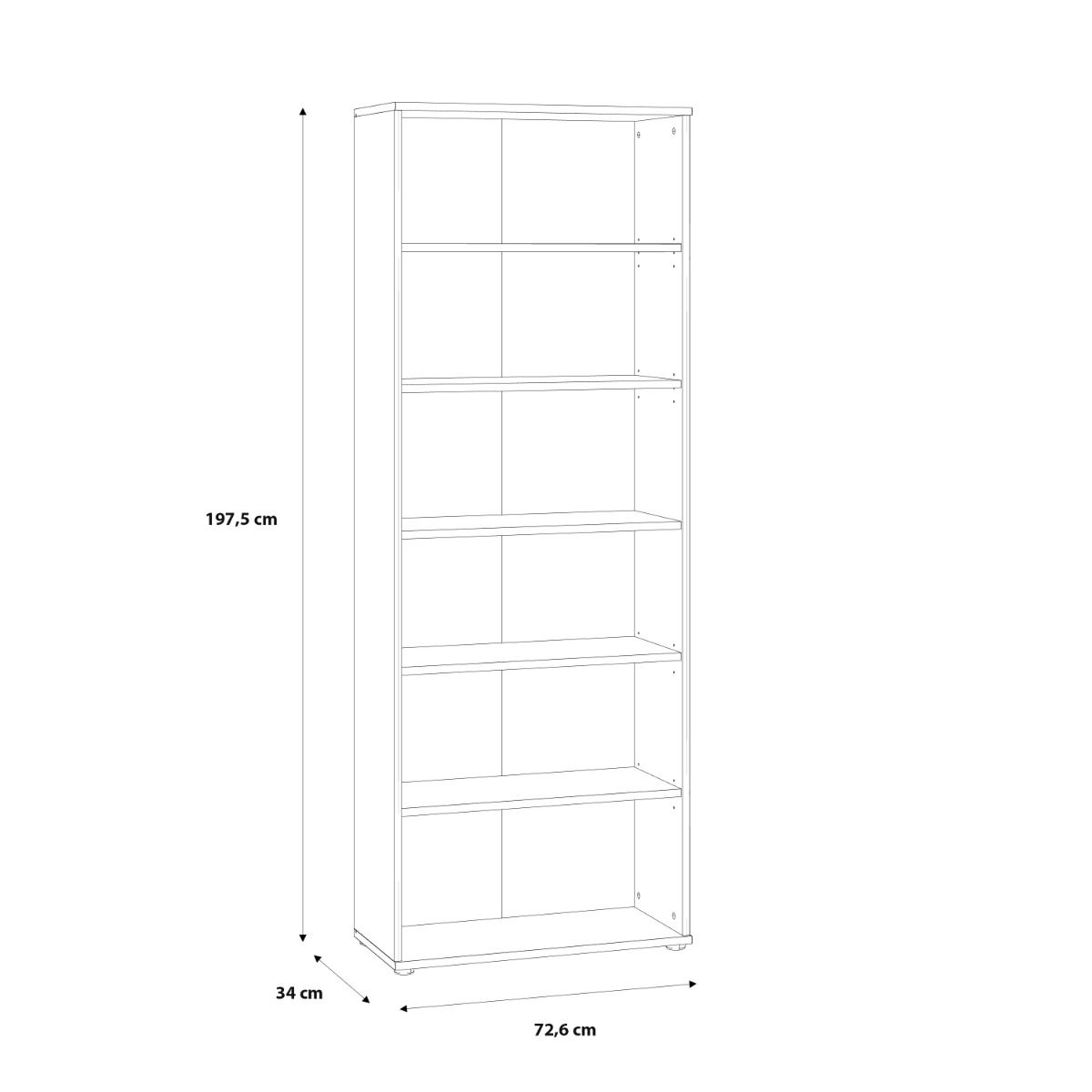 Wooden Bookcase Tall And Wide With 5 Shelves - Essential