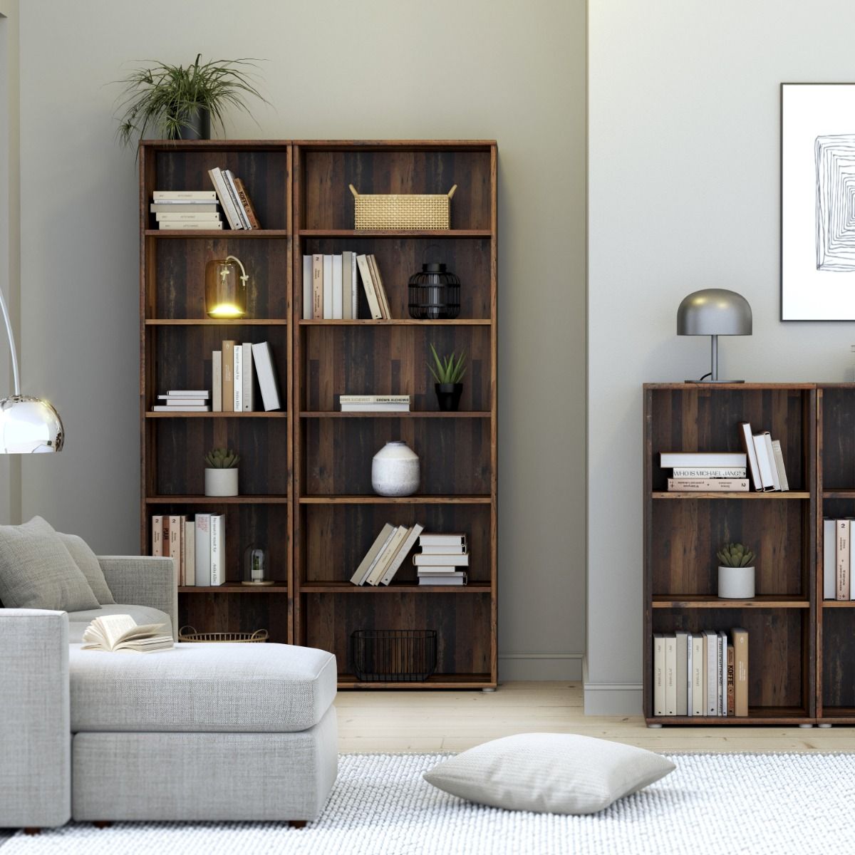Wooden Bookcase Tall And Wide With 5 Shelves - Essential