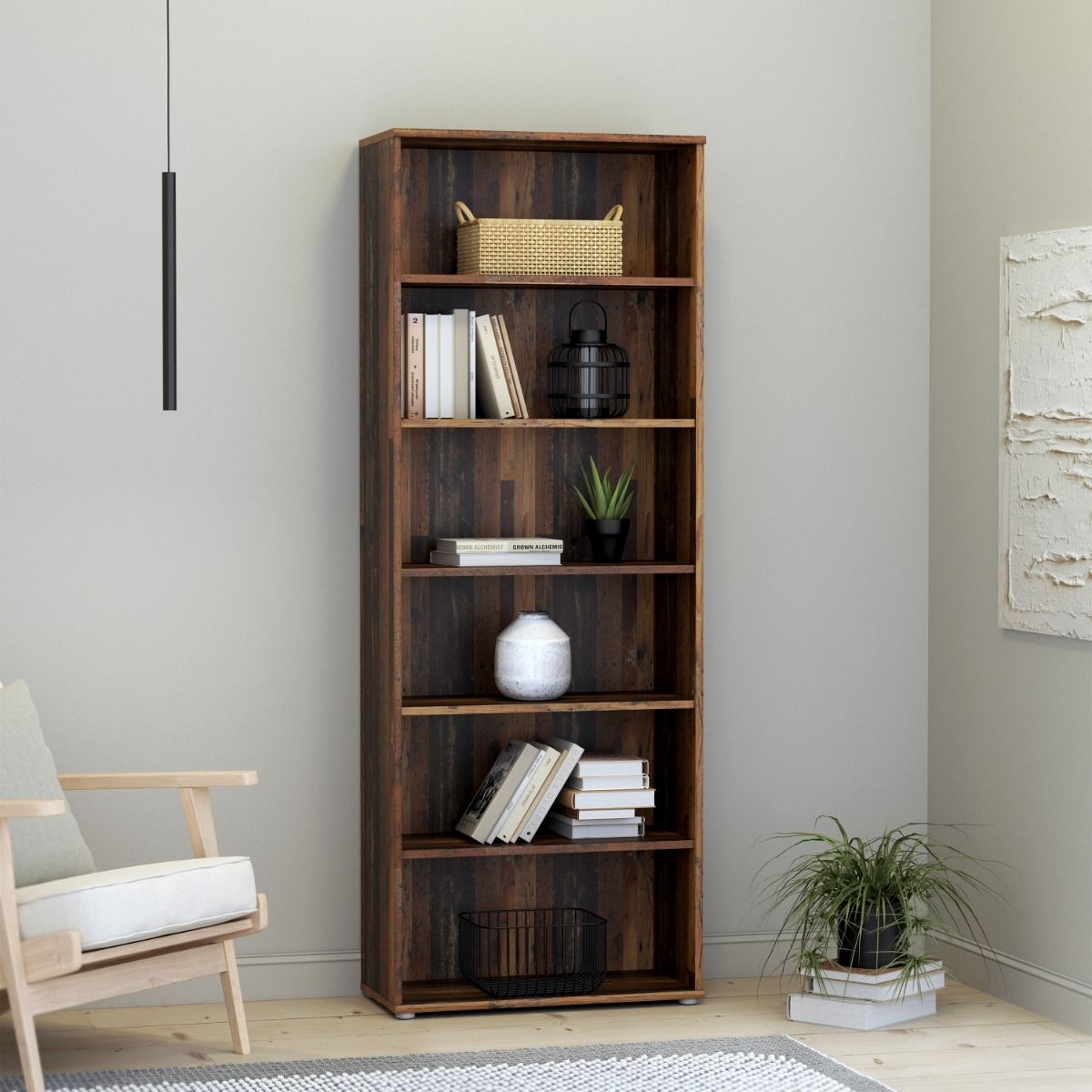 Wooden Bookcase Tall And Wide With 5 Shelves - Essential