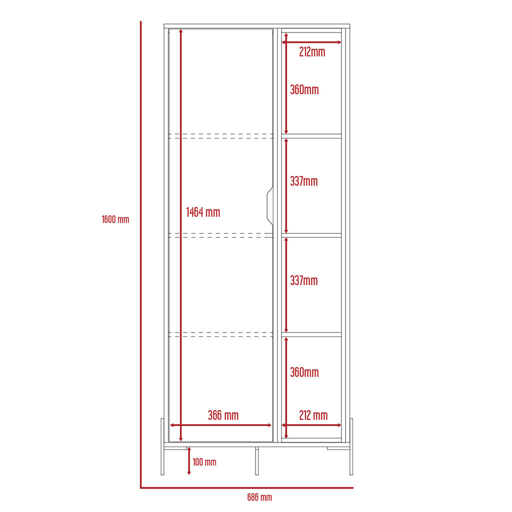 Wooden Bookcase With 1 Door Wide - Dallas