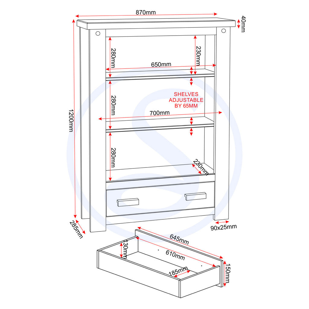 Wooden Bookcase With 1 Drawer - Tortilla