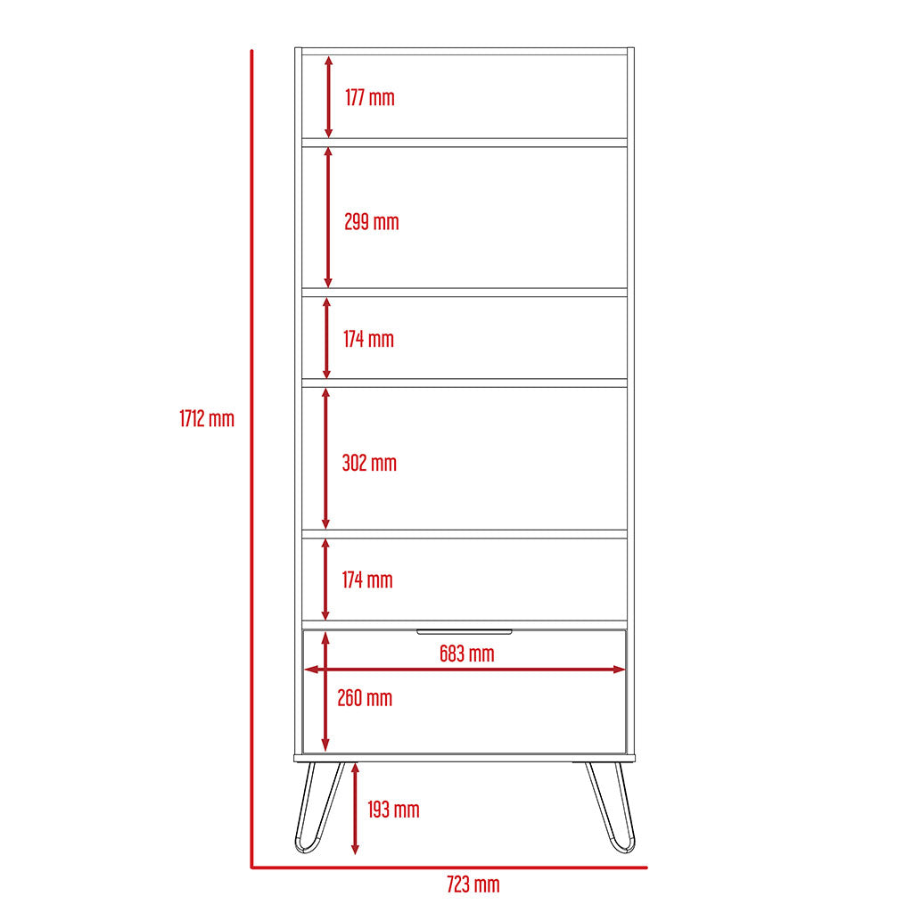Wooden Bookcase With 1 Flap Door - Nevada