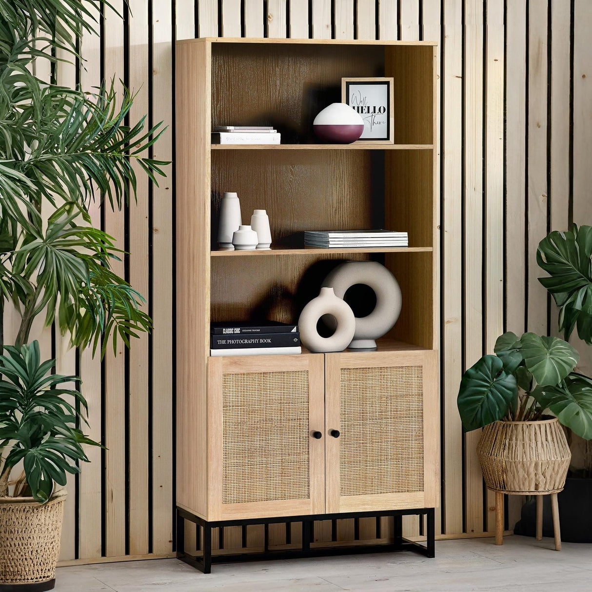 Wooden Bookcase With 2 Doors And 3 Shelves - Padstow