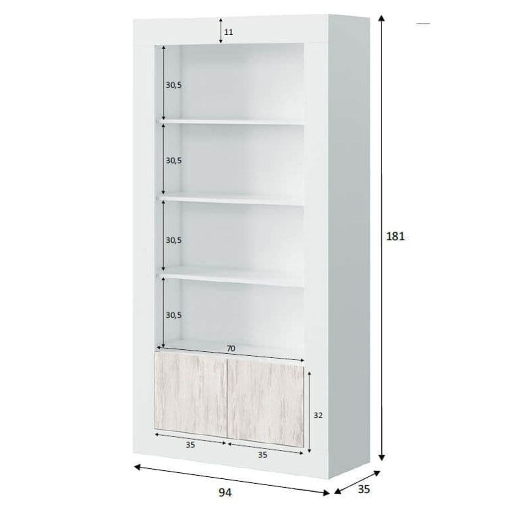 Wooden Bookcase With 2 Doors And 4 Shelves - Monroe