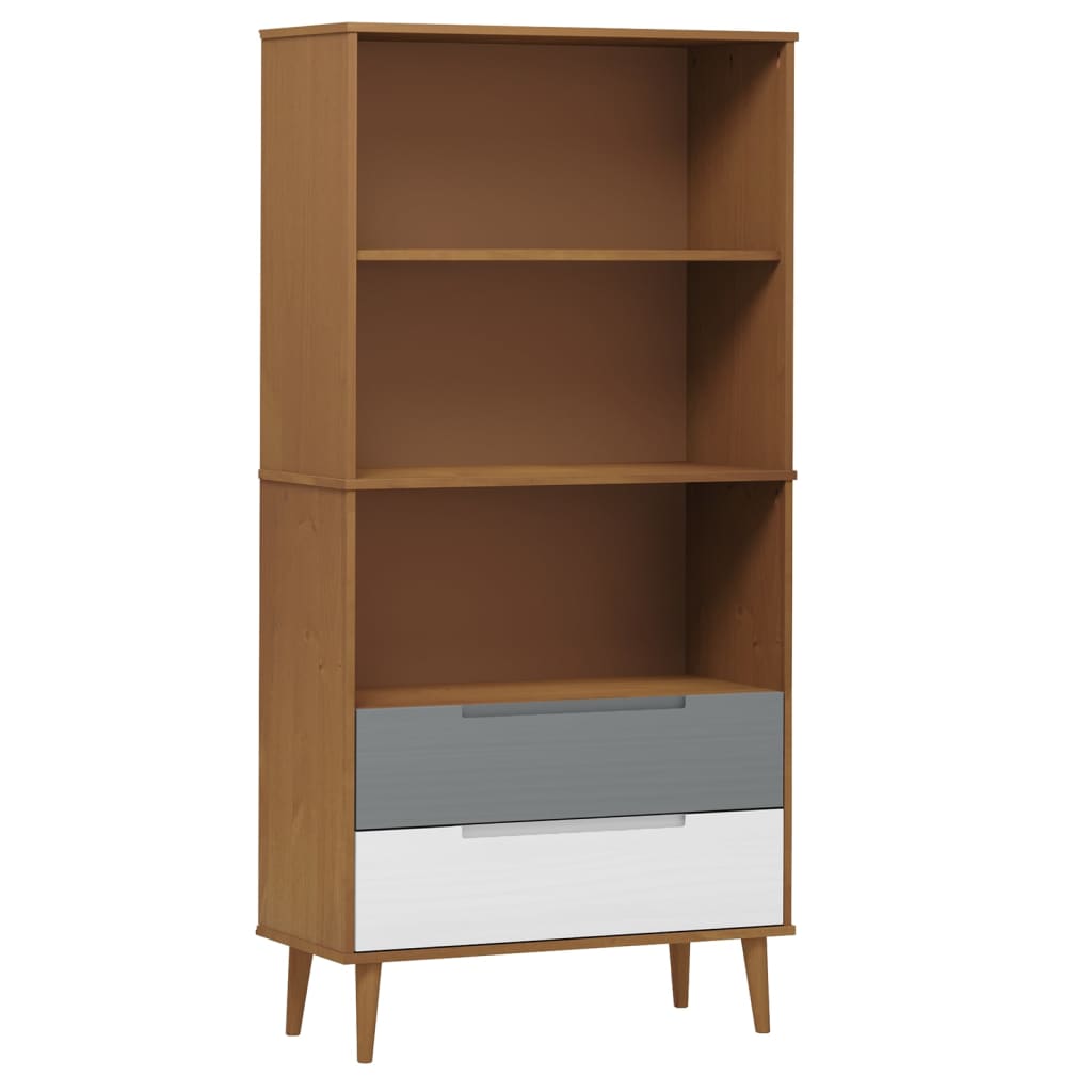 Wooden Bookcase With 2 Drawers And 3 Shelves - Molde
