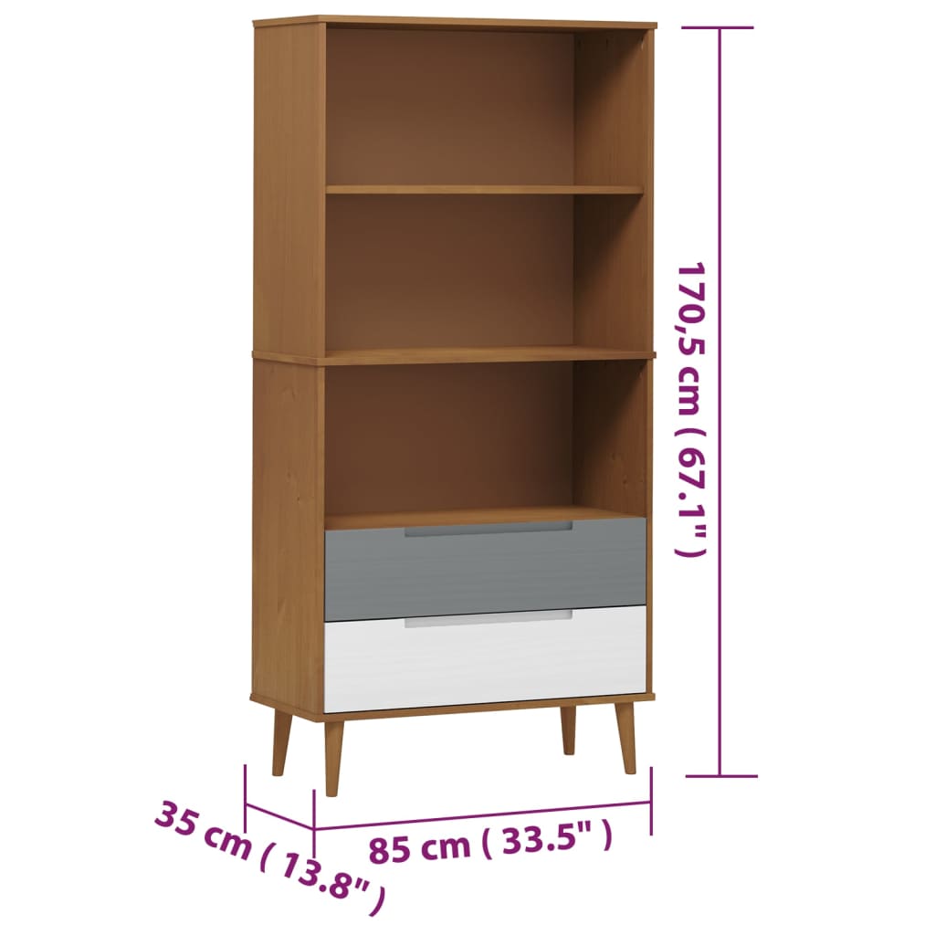Wooden Bookcase With 2 Drawers And 3 Shelves - Molde
