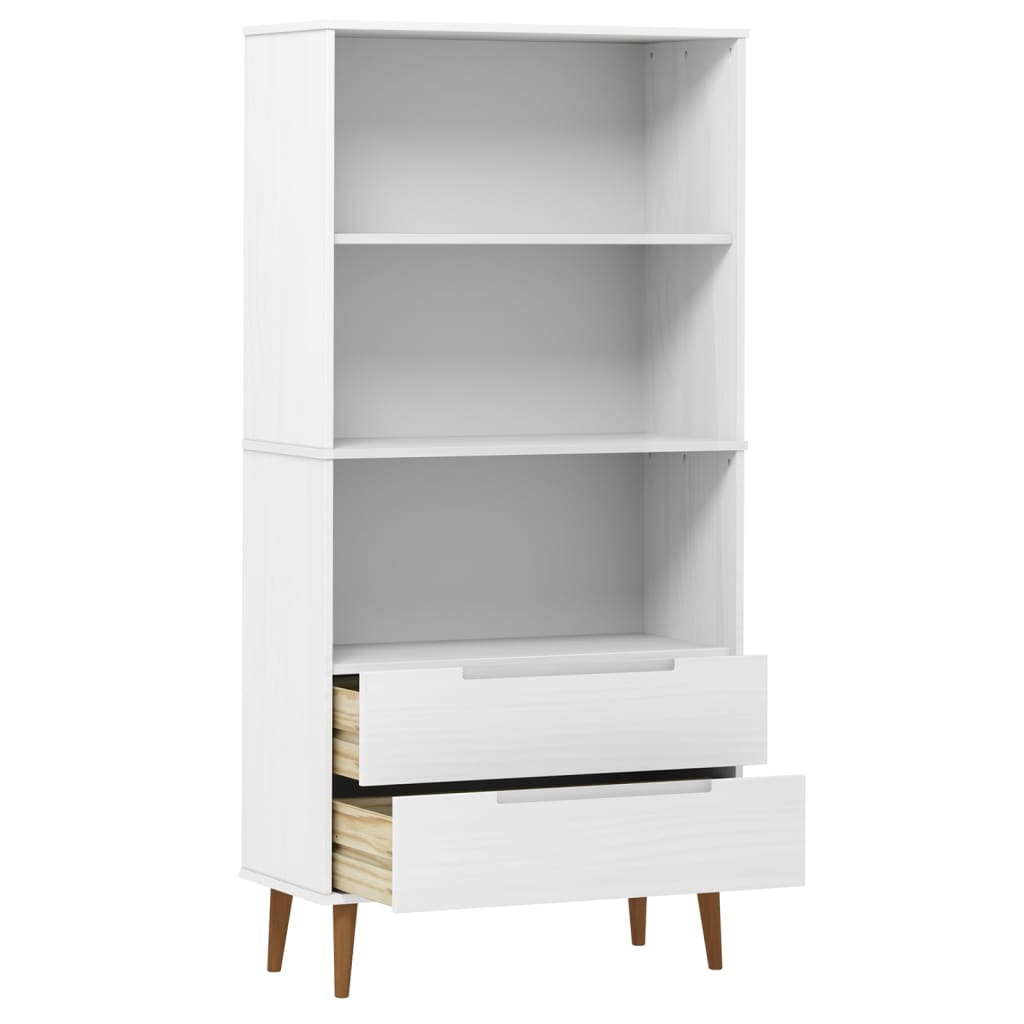 Wooden Bookcase With 2 Drawers And 3 Shelves - Molde