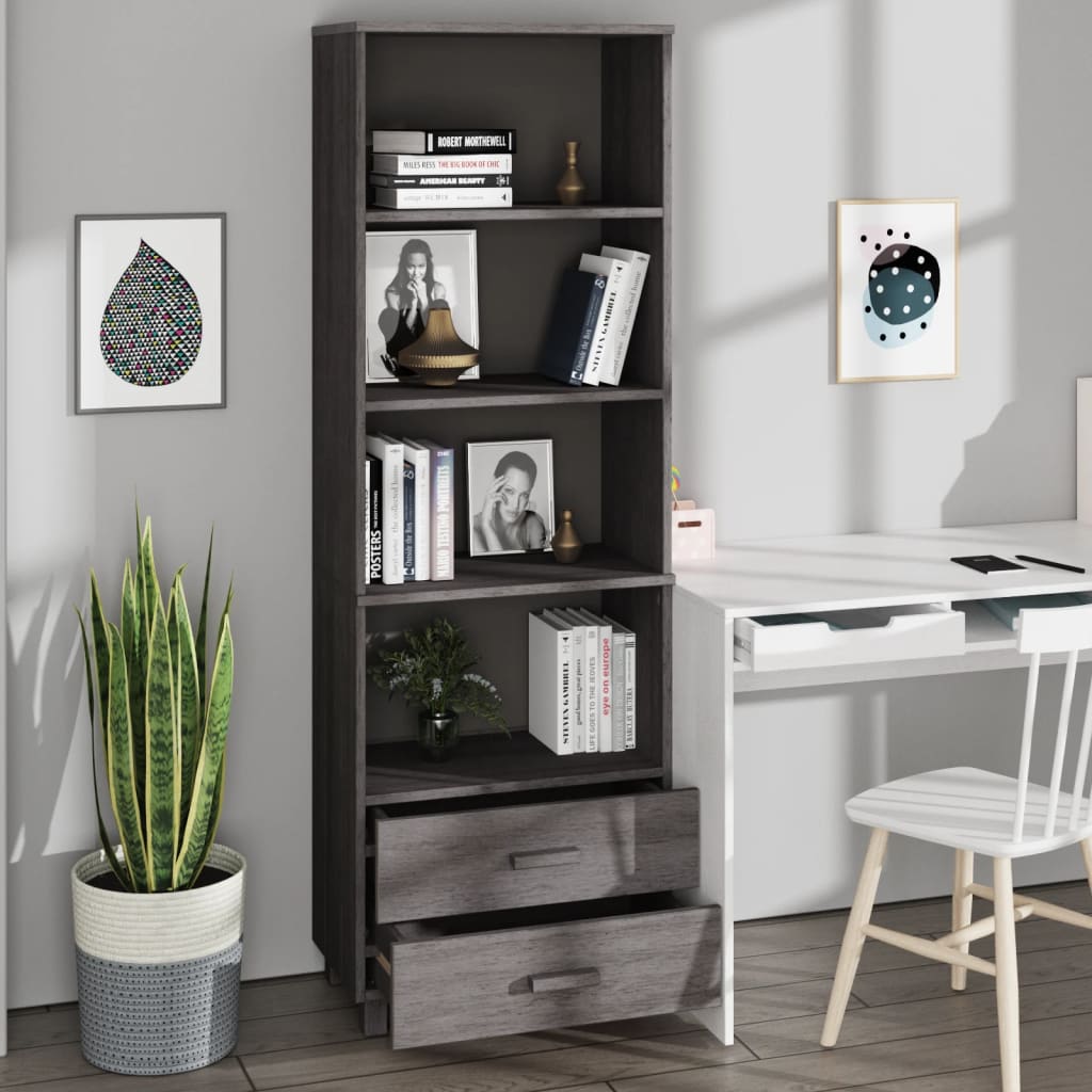 Wooden Bookcase With 2 Drawers And 4 Shelves - Hamar