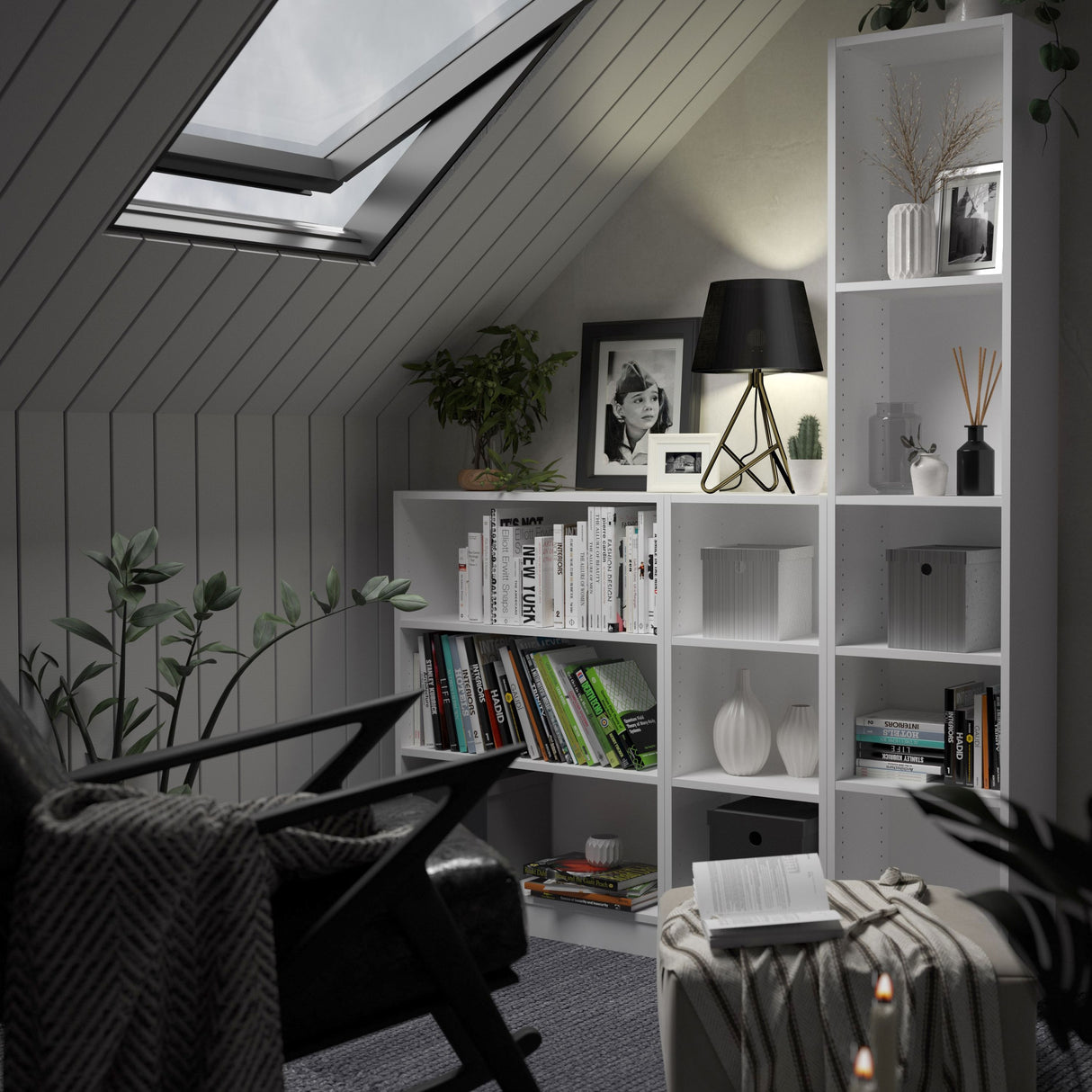 Wooden Bookcase With 2 Shelves Low And Wide - Basic