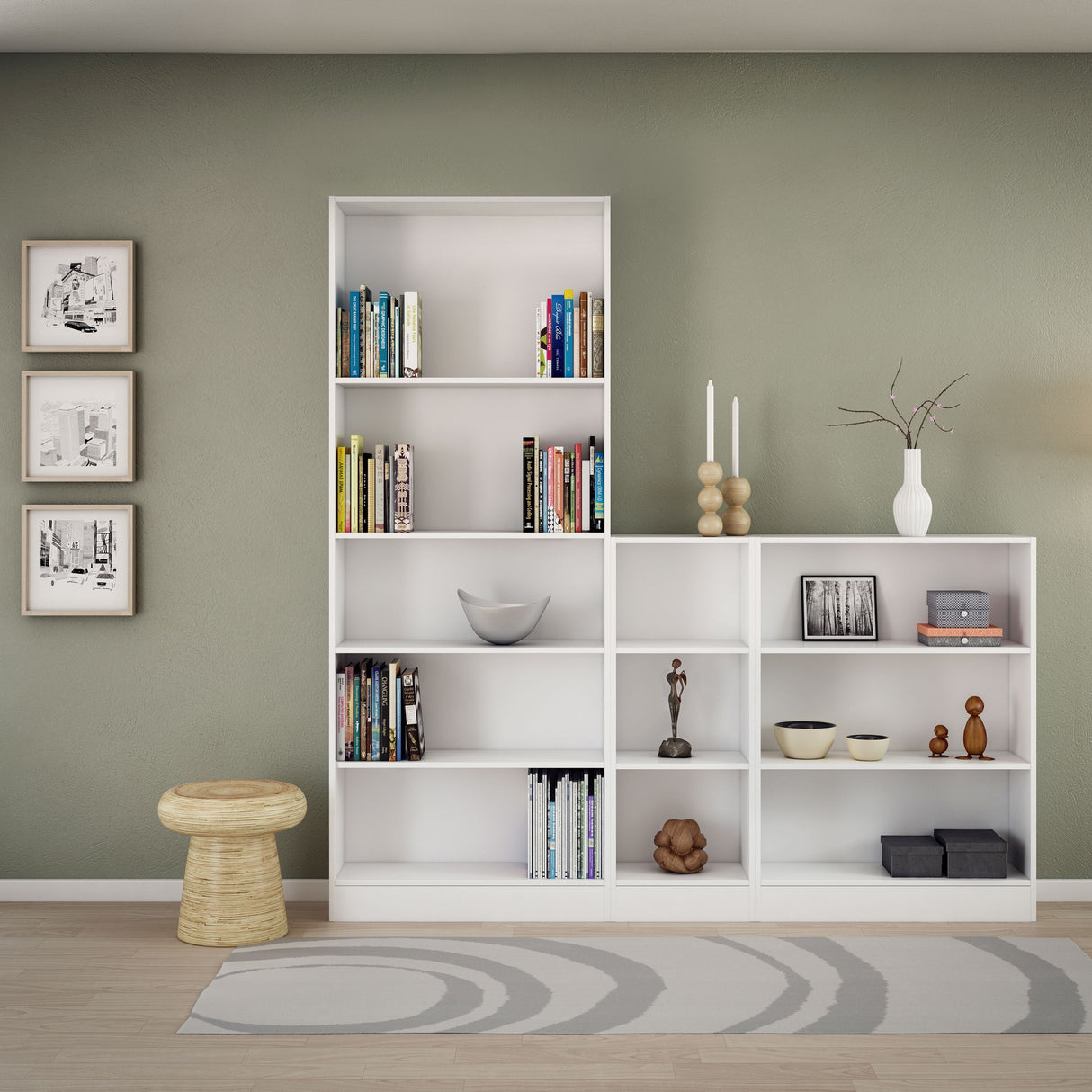 Wooden Bookcase With 2 Shelves Low And Wide - Basic