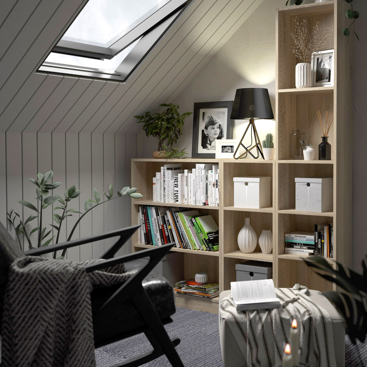 Wooden Bookcase With 2 Shelves Low And Wide - Basic