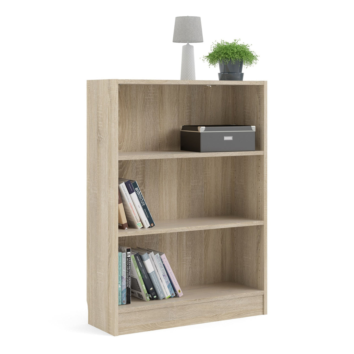 Wooden Bookcase With 2 Shelves Low And Wide - Basic