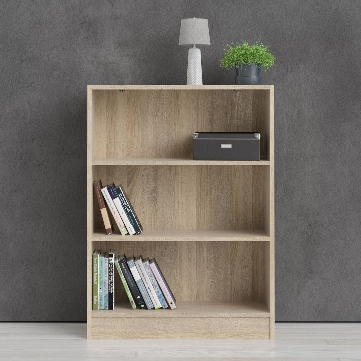 Wooden Bookcase With 2 Shelves Low And Wide - Basic