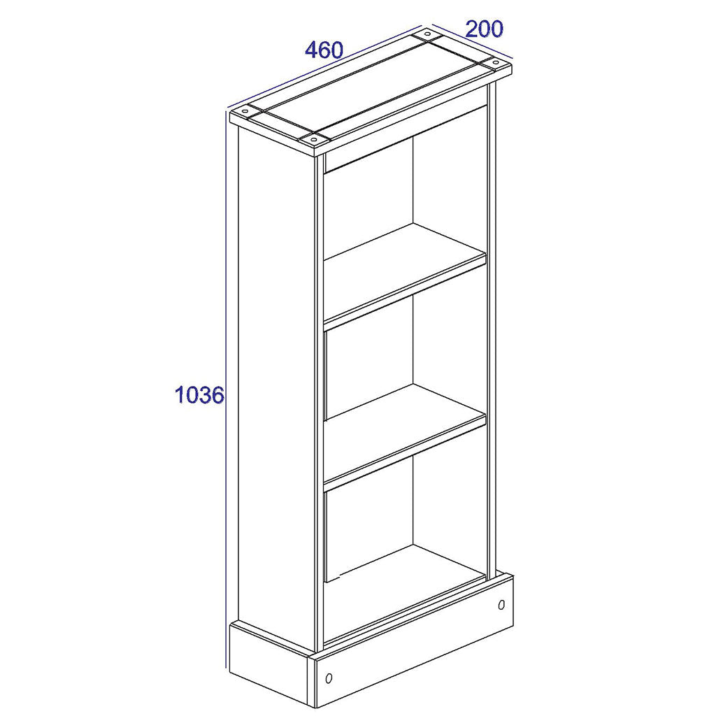 Wooden Bookcase With 3 Shelves Low - Corona