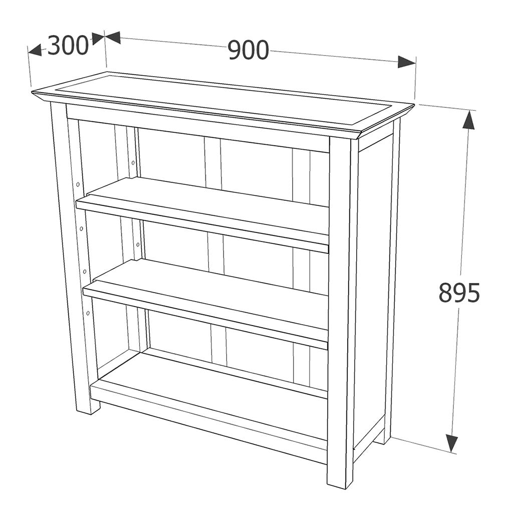 Wooden Bookcase With 3 Shelves Low - Dunkeld