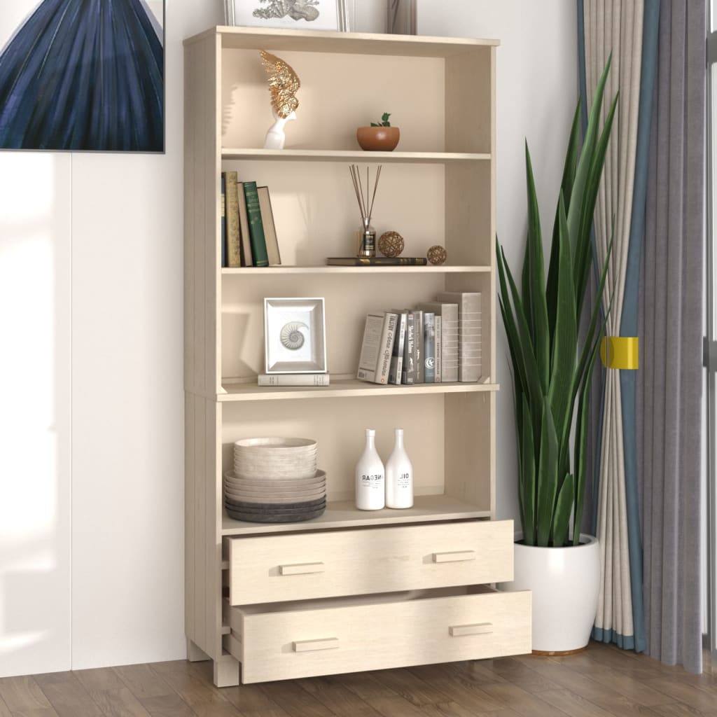Wooden Bookcase With 4 Shelves And 2 Drawers - Hamar
