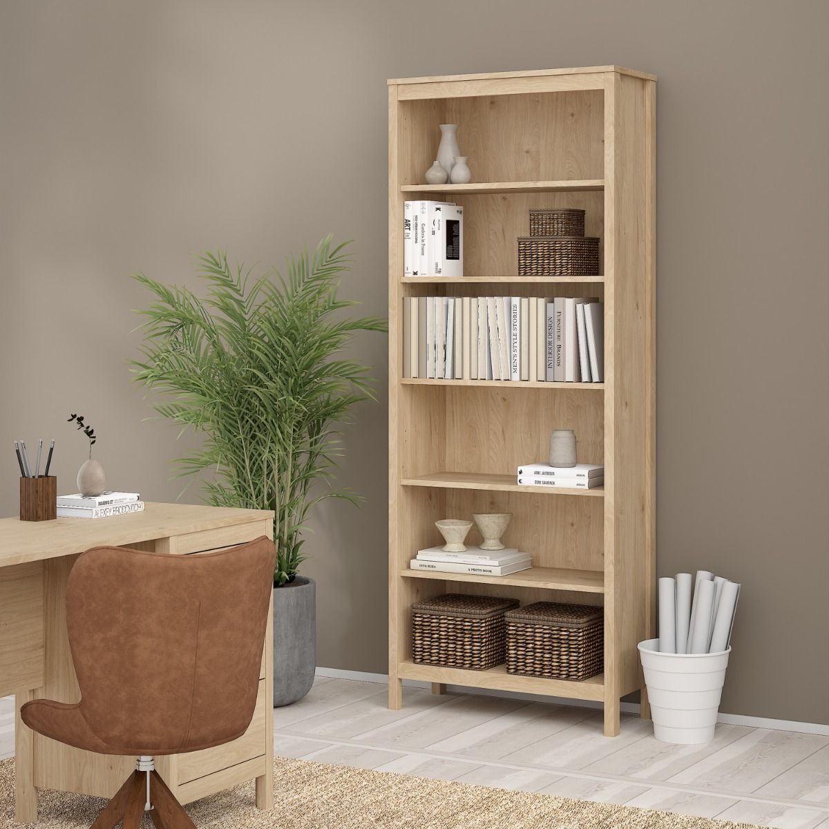 Wooden Bookcase With 5 Shelves - Barcelona