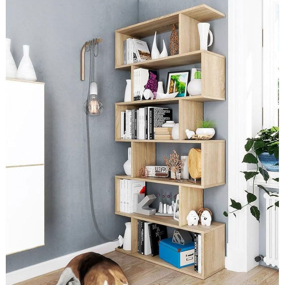 Wooden Bookcase With 6 Open Storage Compartments - Zinnia