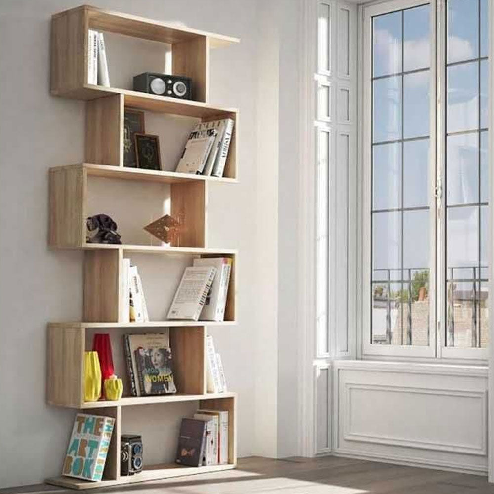 Wooden Bookcase With 6 Open Storage Compartments - Zinnia