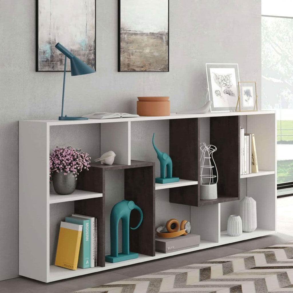 Wooden Bookcase With 8 Shelves - Marina