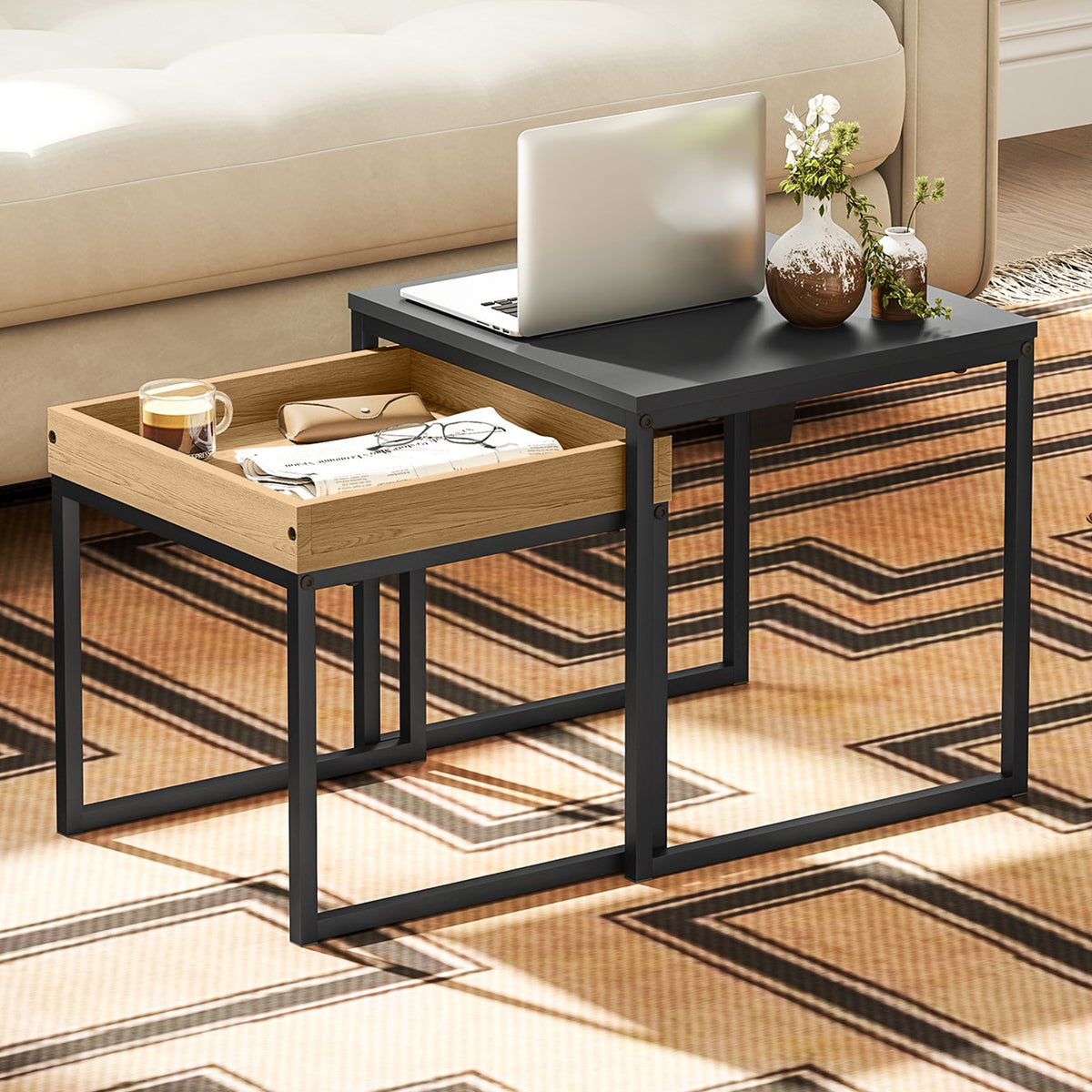 Wooden Boxy Nest of 2 Tables Square - Velmora