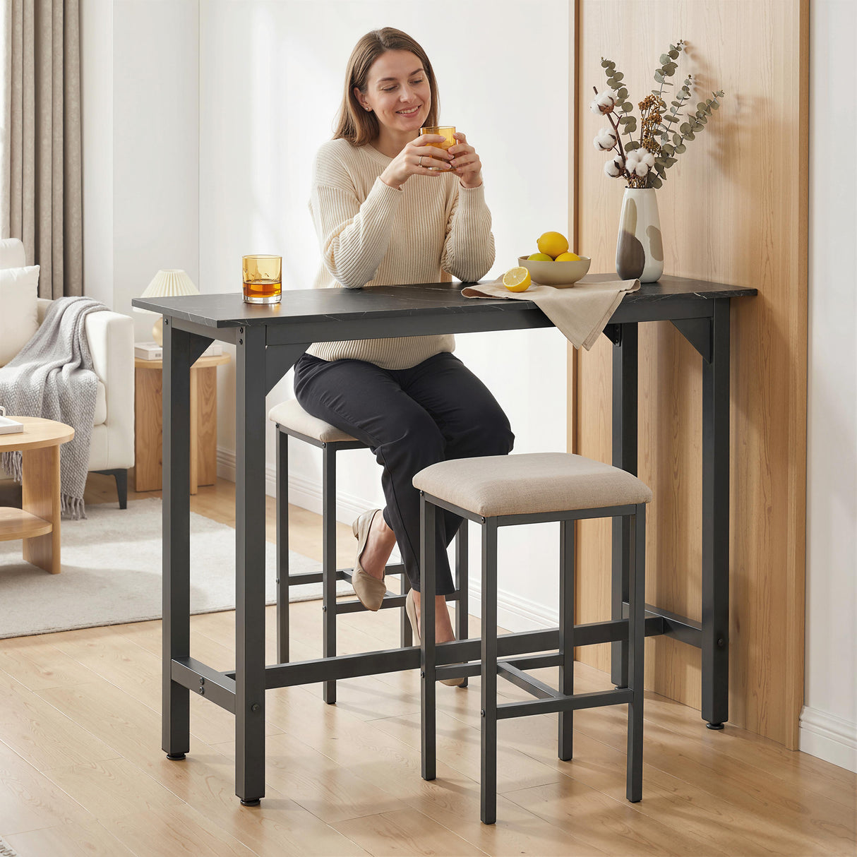 Wooden Breakfast Dining Bar Table Rectangular for 2 People in Wood Effect - Velmora