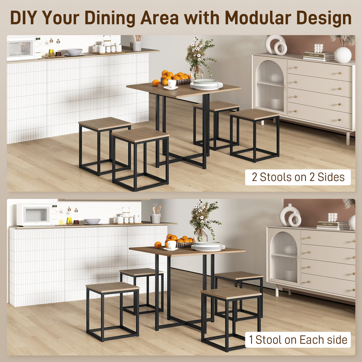 Wooden Breakfast Kitchen Bar Table And 4 Stools - Velmora
