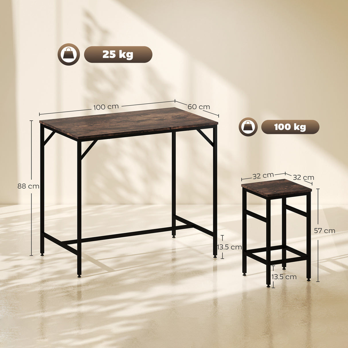 Wooden Breakfast Kitchen Bar Table And 4 Stools - Velmora