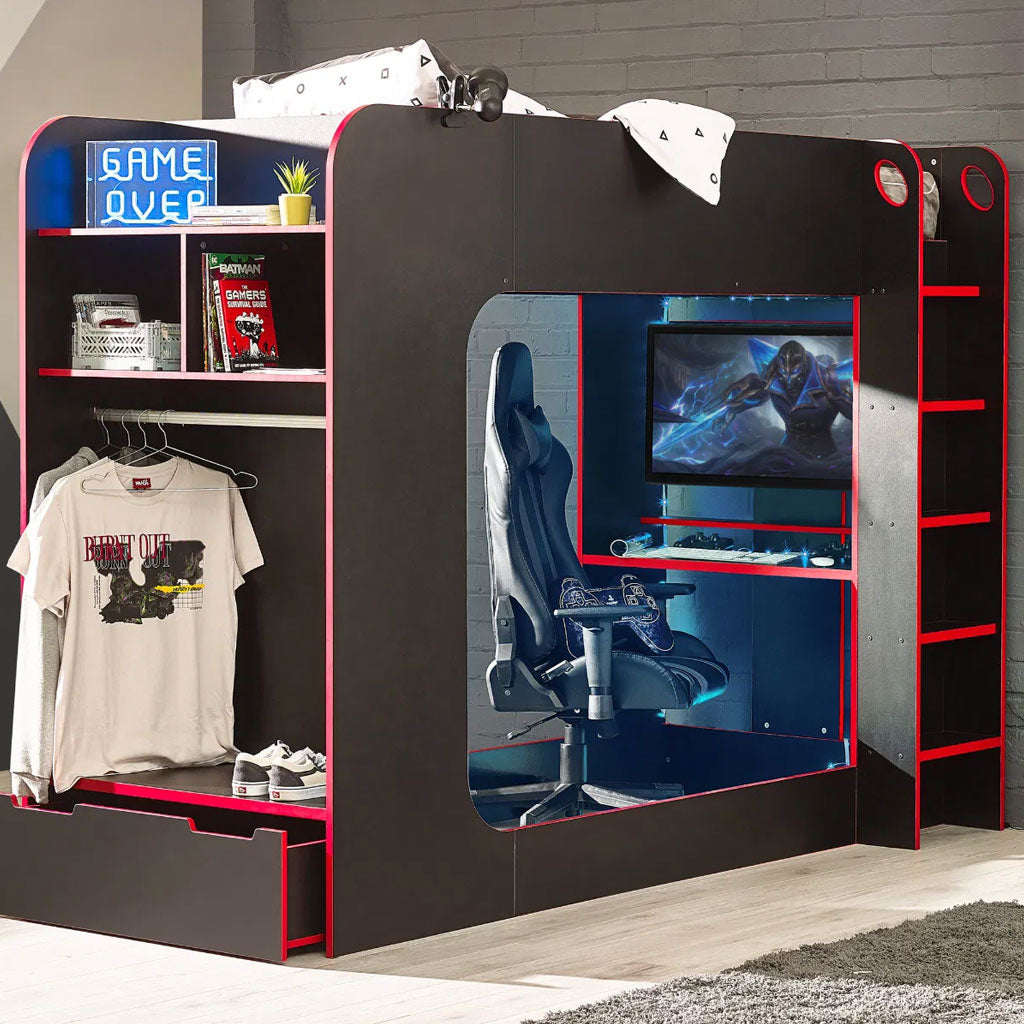 Wooden Bunk Bed With Gaming Desk - Horizon