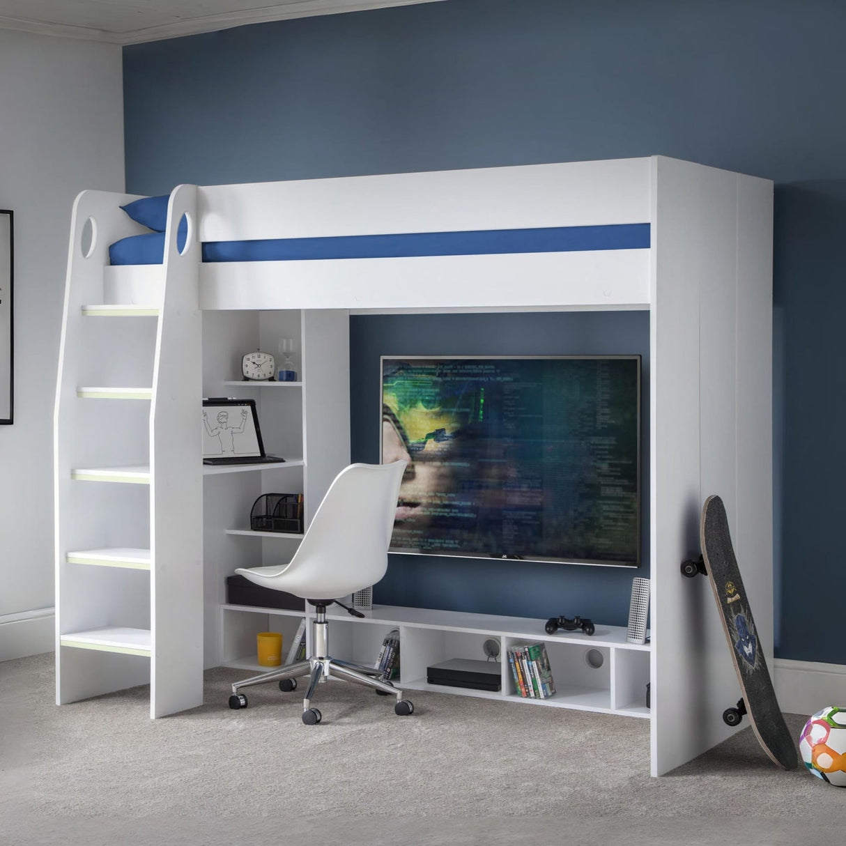 Wooden Bunk Bed With Gaming Desk - Nebula