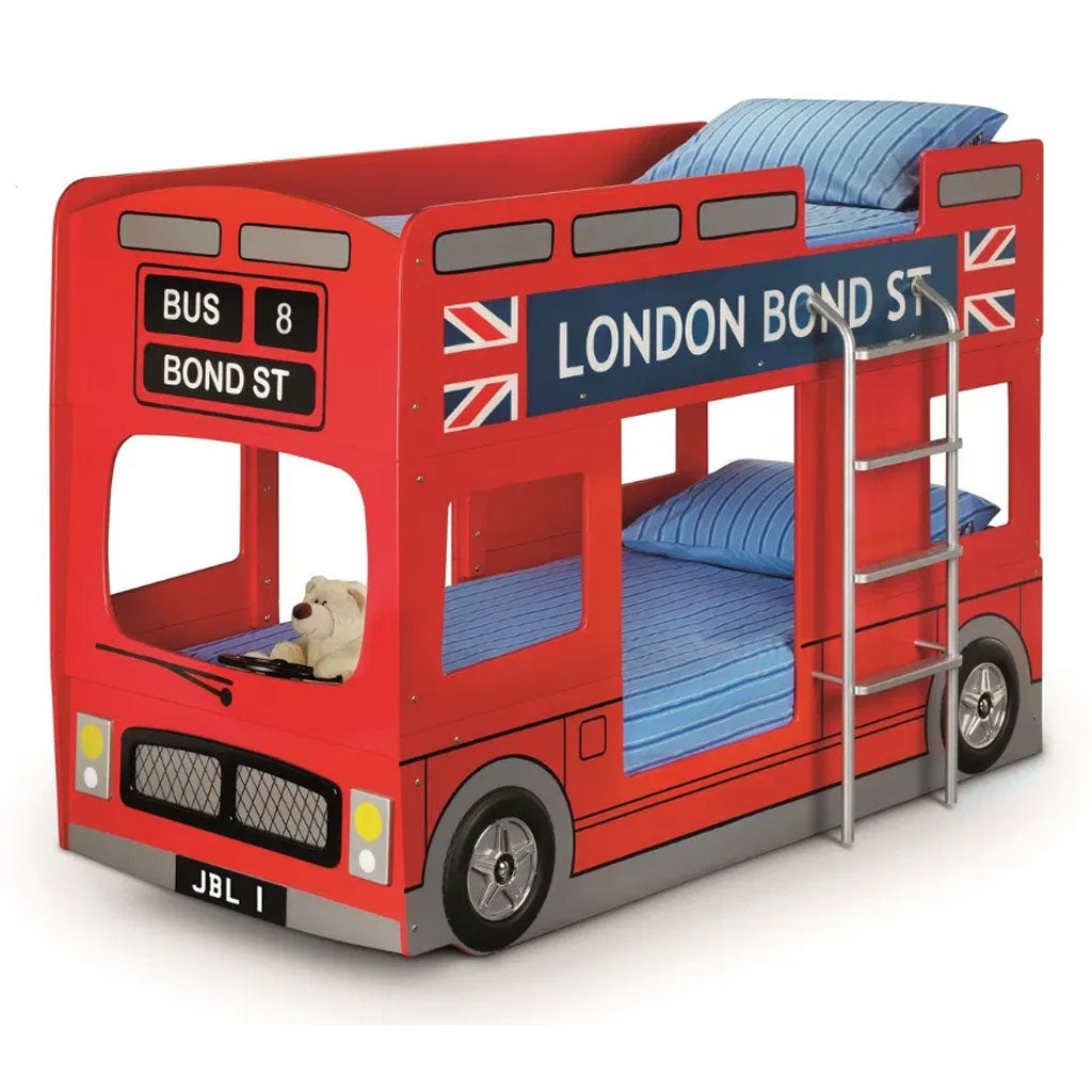 Wooden Bunk Bed With Metal Ladder - London Bus