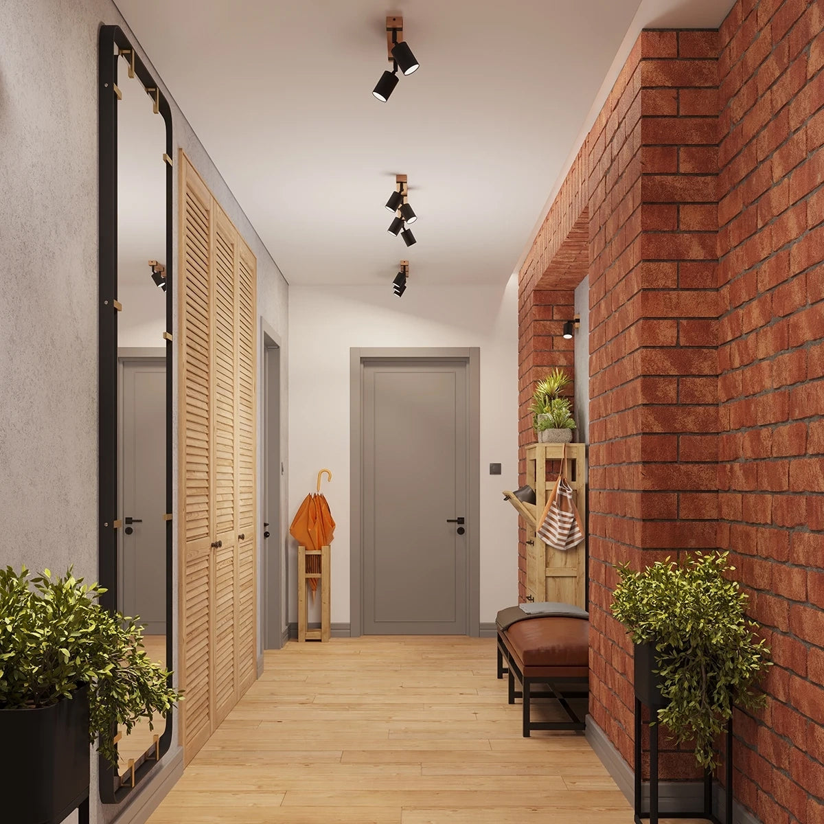 Wooden Ceiling Light With 2 Fager Lamps in Natural Wood - Peach Puff