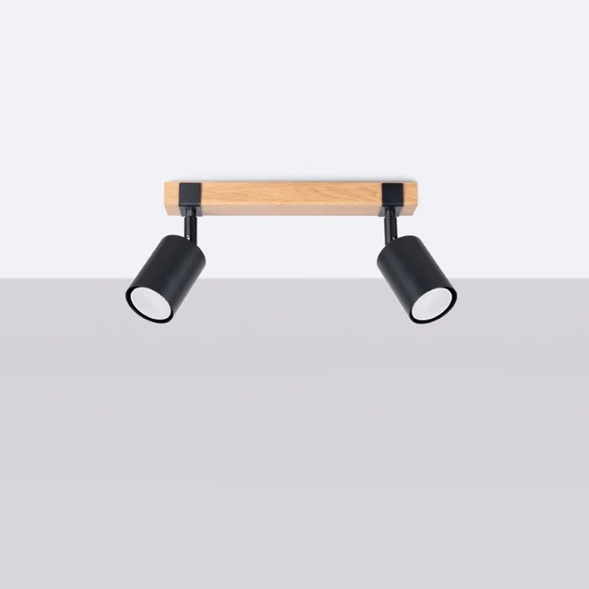 Wooden Ceiling Light With 2 Fager Lamps in Natural Wood - Peach Puff