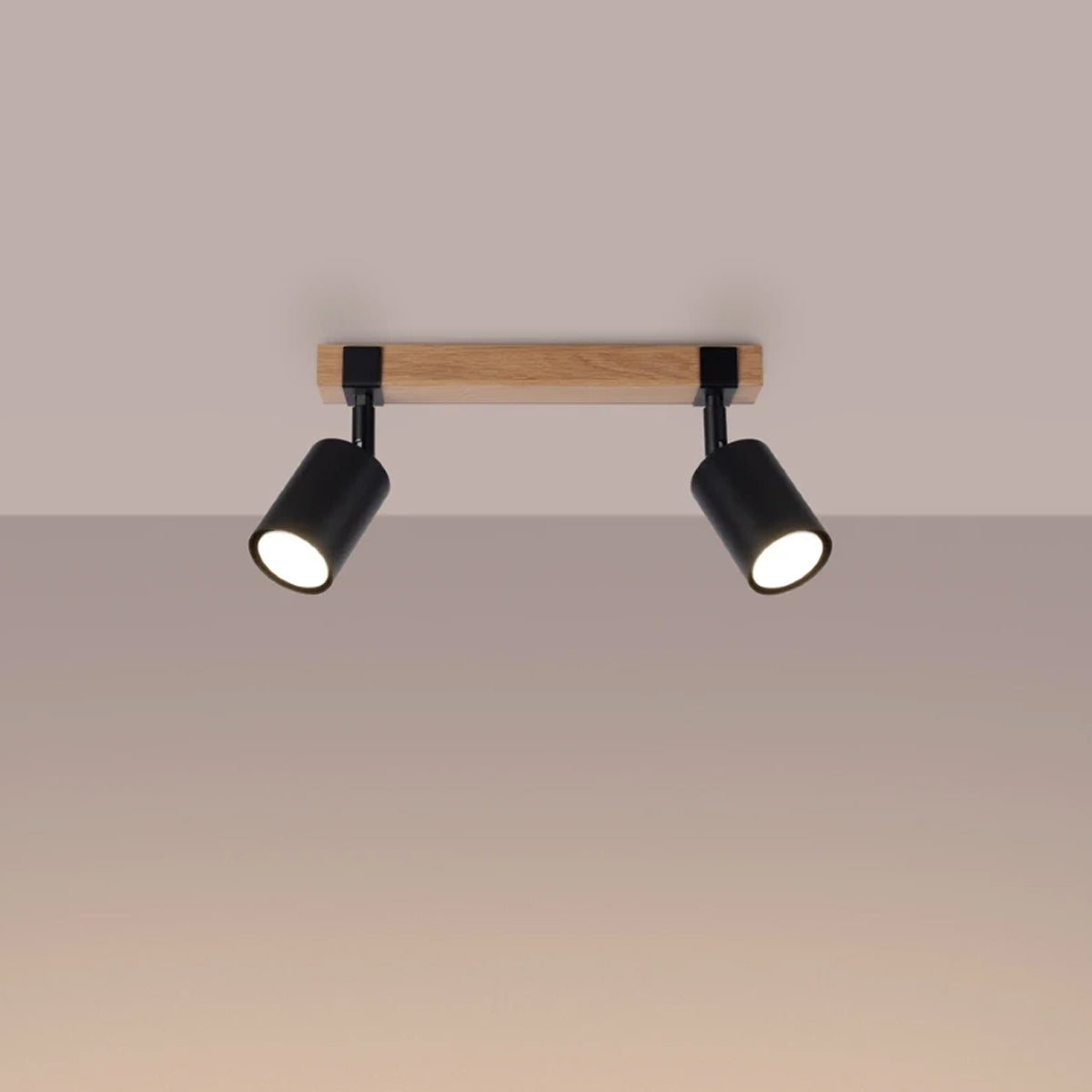 Wooden Ceiling Light With 2 Fager Lamps in Natural Wood - Peach Puff