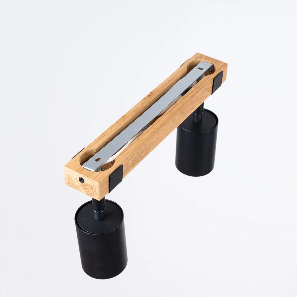 Wooden Ceiling Light With 2 Fager Lamps in Natural Wood - Peach Puff