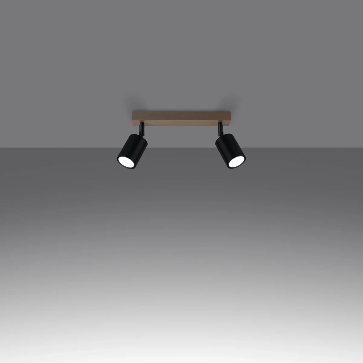 Wooden Ceiling Light With 2 Verdo Lamps in Natural Wood - Peach Puff