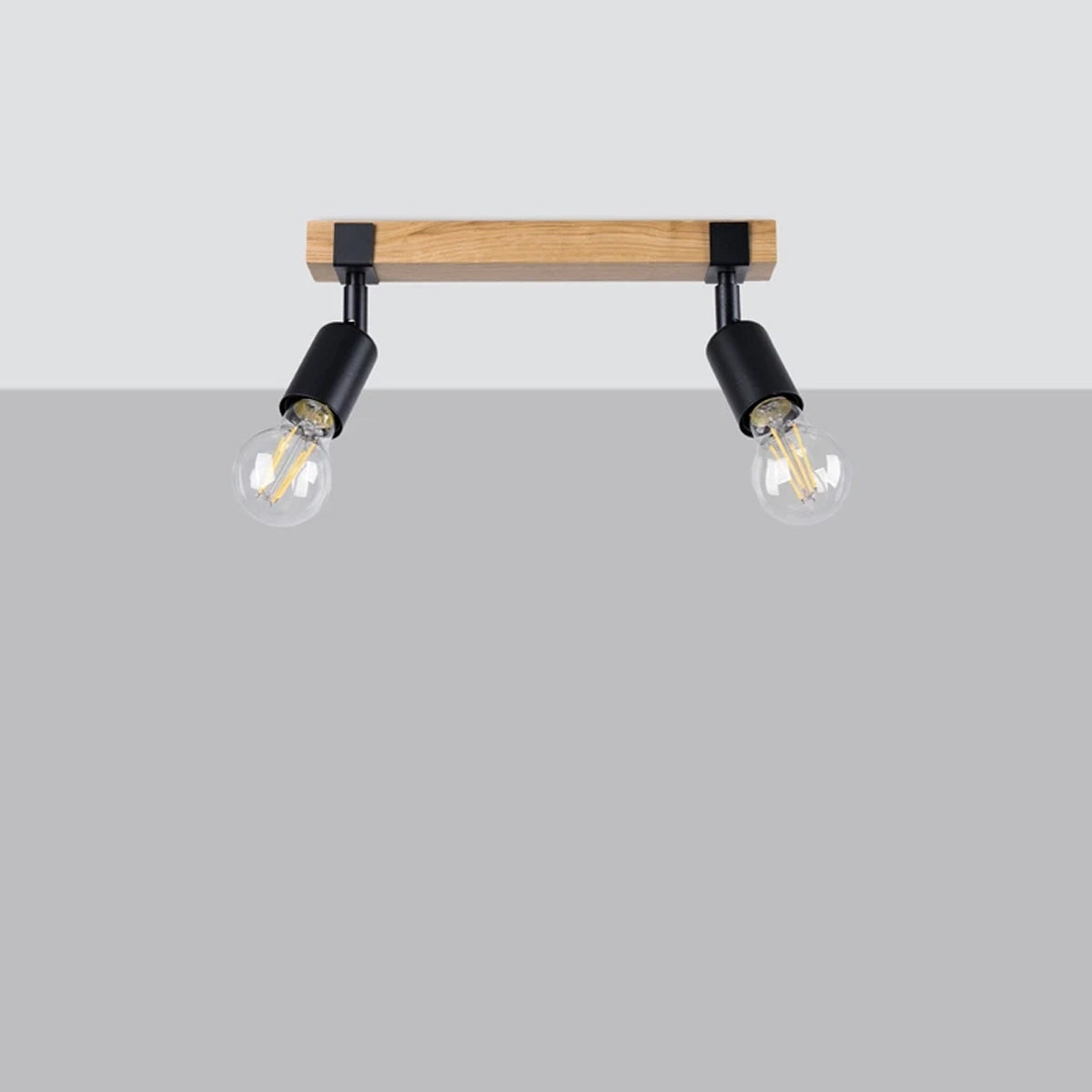 Wooden Ceiling Light With 2 Zuca Lamps in Natural Wood - Peach Puff