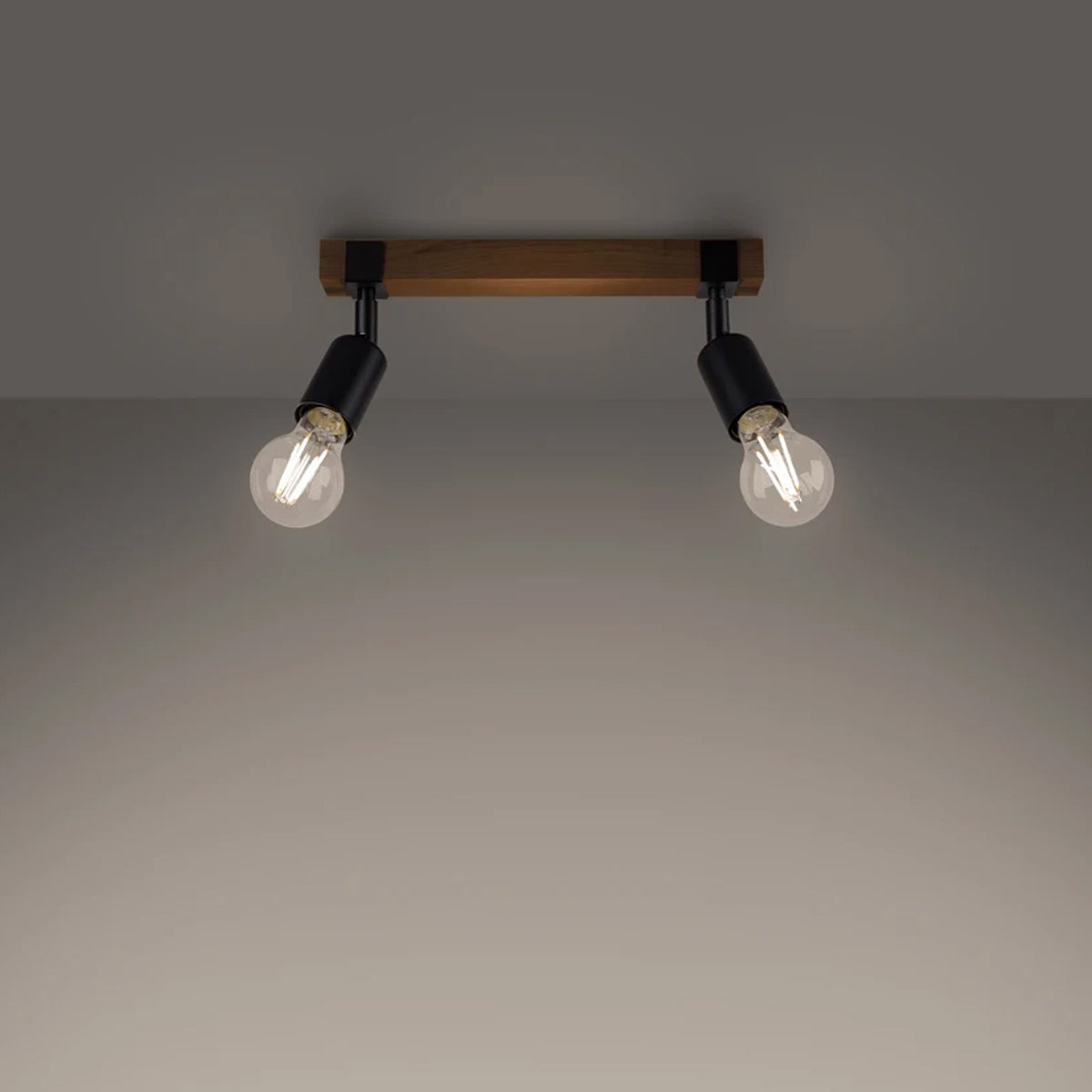 Wooden Ceiling Light With 2 Zuca Lamps in Natural Wood - Peach Puff