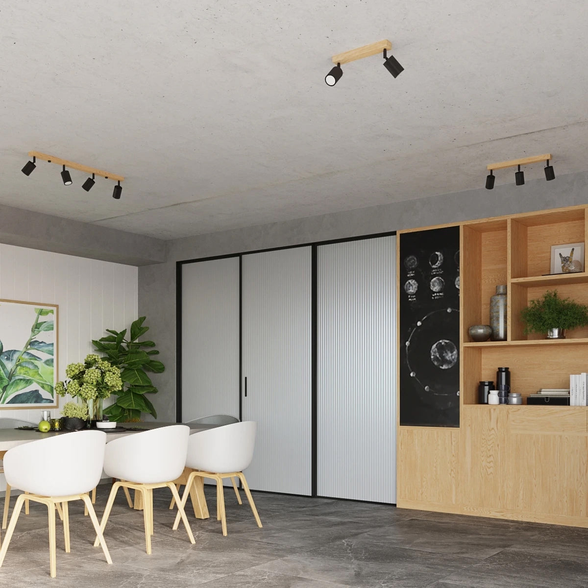 Wooden Ceiling Light With 3 Verdo Lamps in Natural Wood - Peach Puff