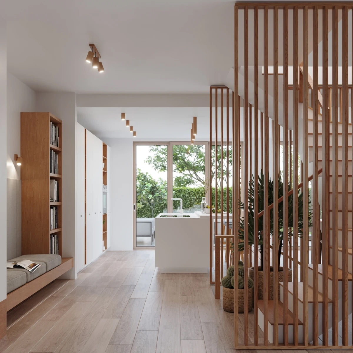 Wooden Ceiling Light With 3 Zeke Lamps - Peach Puff