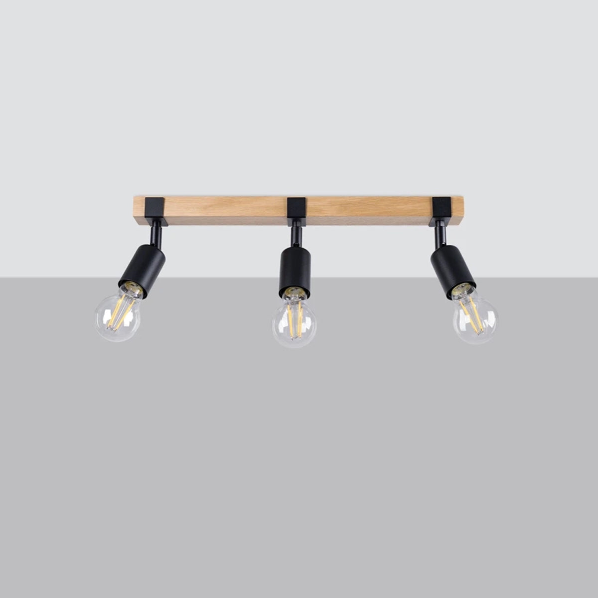 Wooden Ceiling Light With 3 Zuca Lamps in Natural Wood - Peach Puff