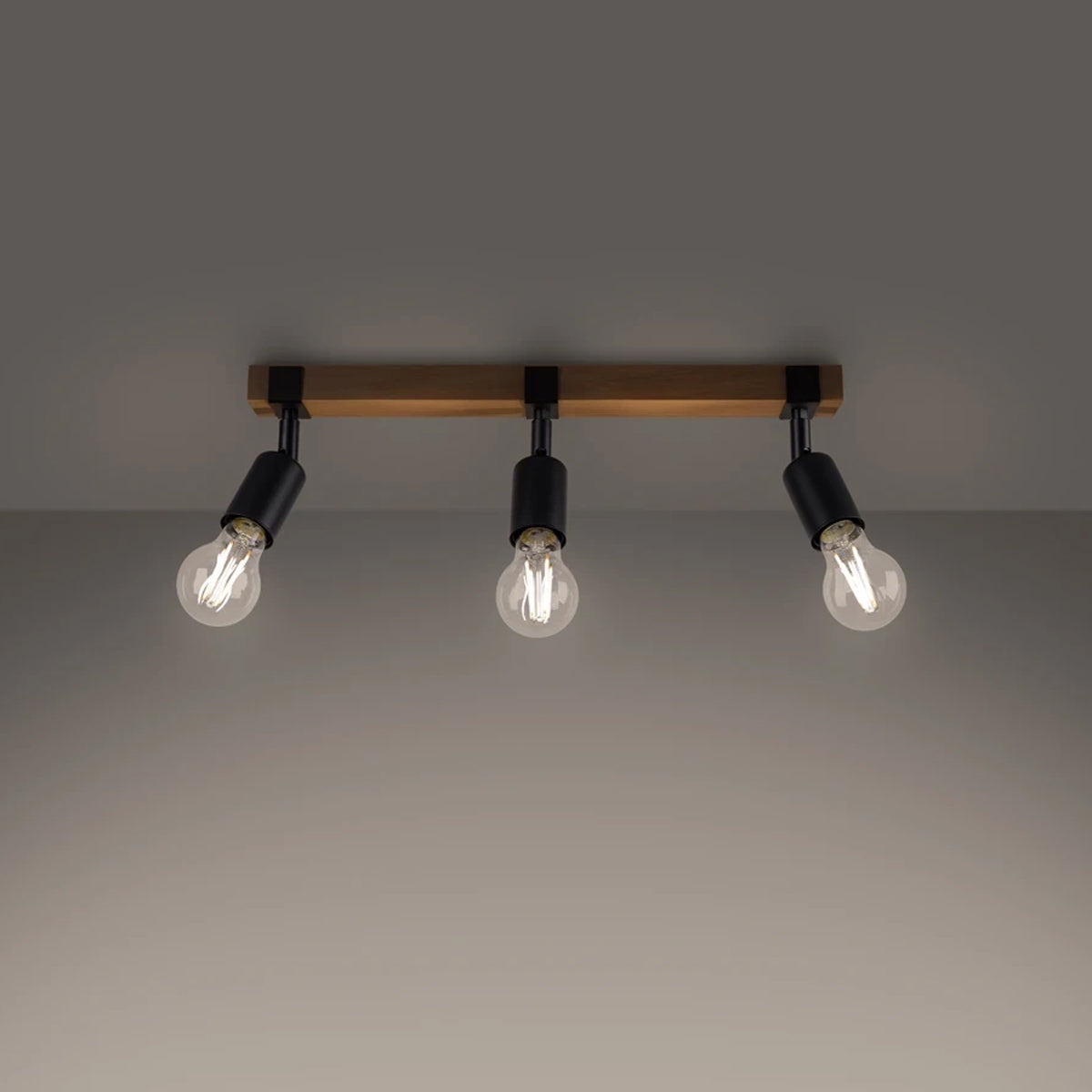 Wooden Ceiling Light With 3 Zuca Lamps in Natural Wood - Peach Puff