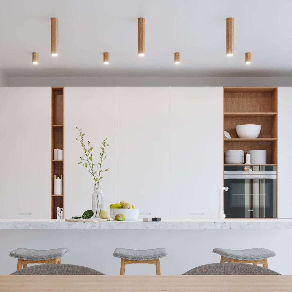 Wooden Ceiling Light With 4 Zeke Lamps - Peach Puff