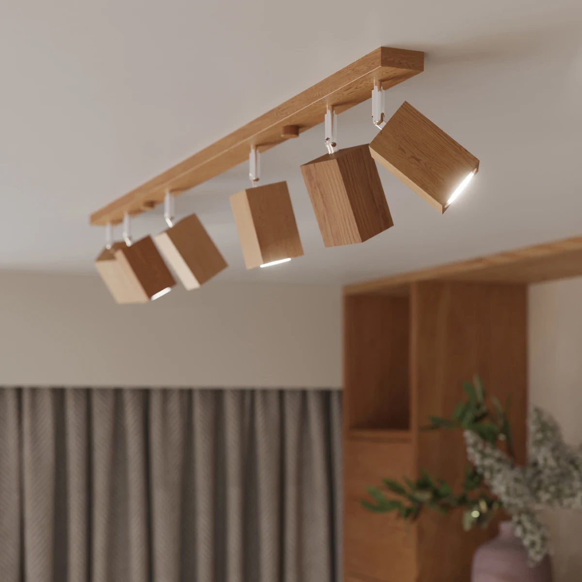 Wooden Ceiling Light With Keke Lamp - Peach Puff