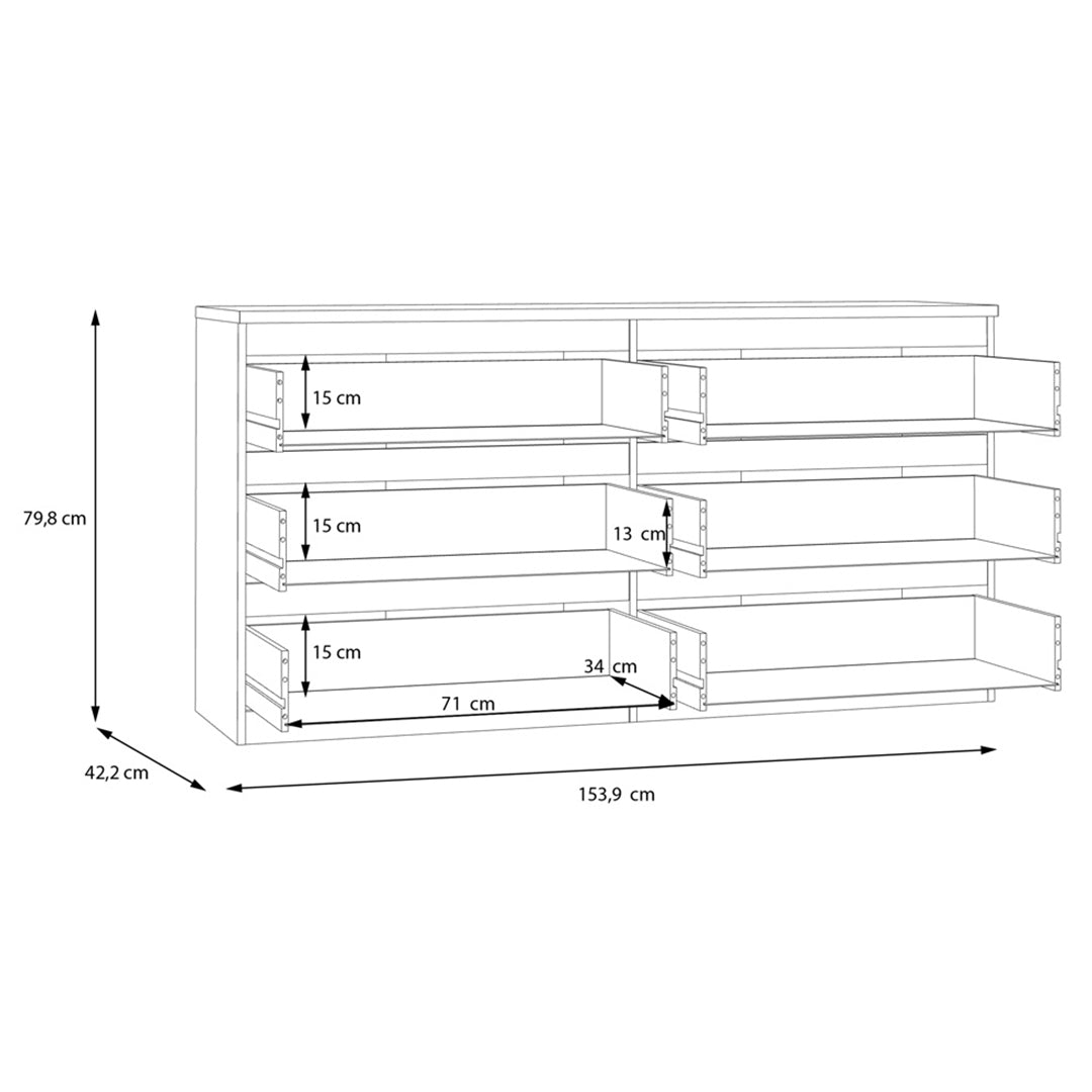 Wooden Chest 6 Drawers Wide - Edmore