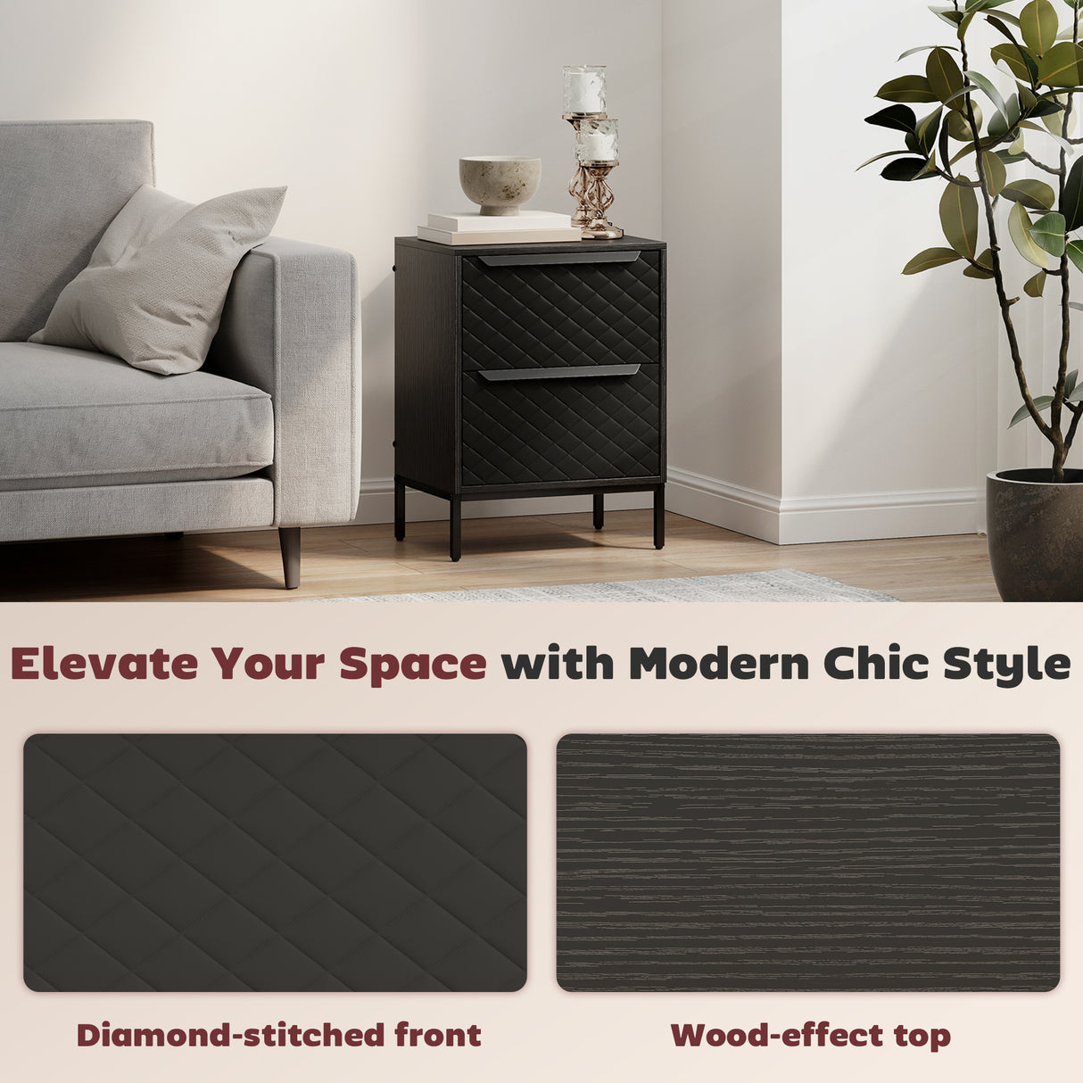 Wooden Chest Of 2 Fabric Drawers 40cm Wide - Velmora
