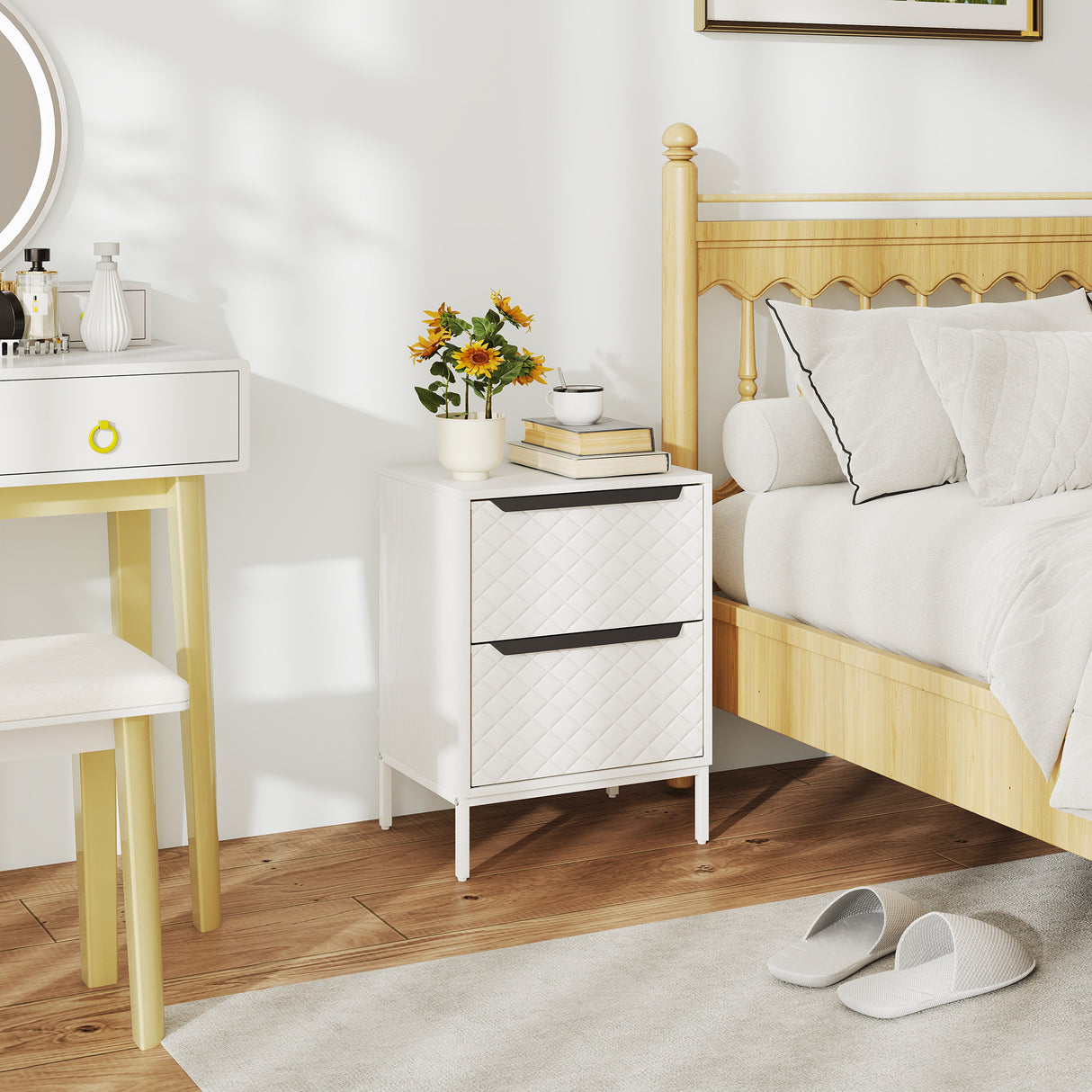 Wooden Chest Of 2 Fabric Drawers 40cm Wide - Velmora