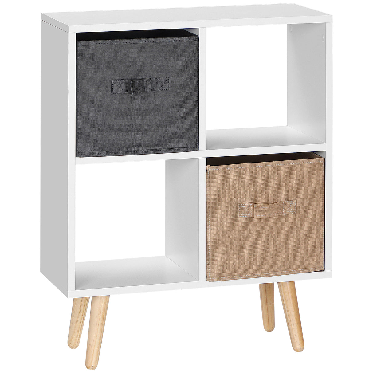 Wooden Chest Of 2 Fabric Drawers 54.5cm Wide With 4 Cube - Velmora