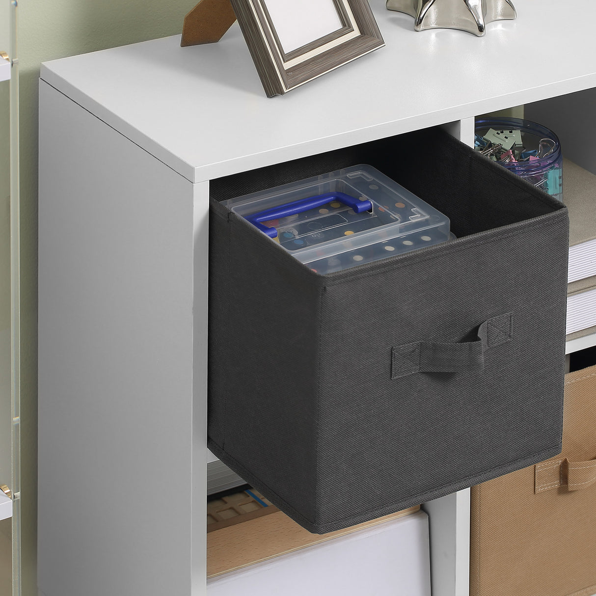 Wooden Chest Of 2 Fabric Drawers 54.5cm Wide With 4 Cube - Velmora