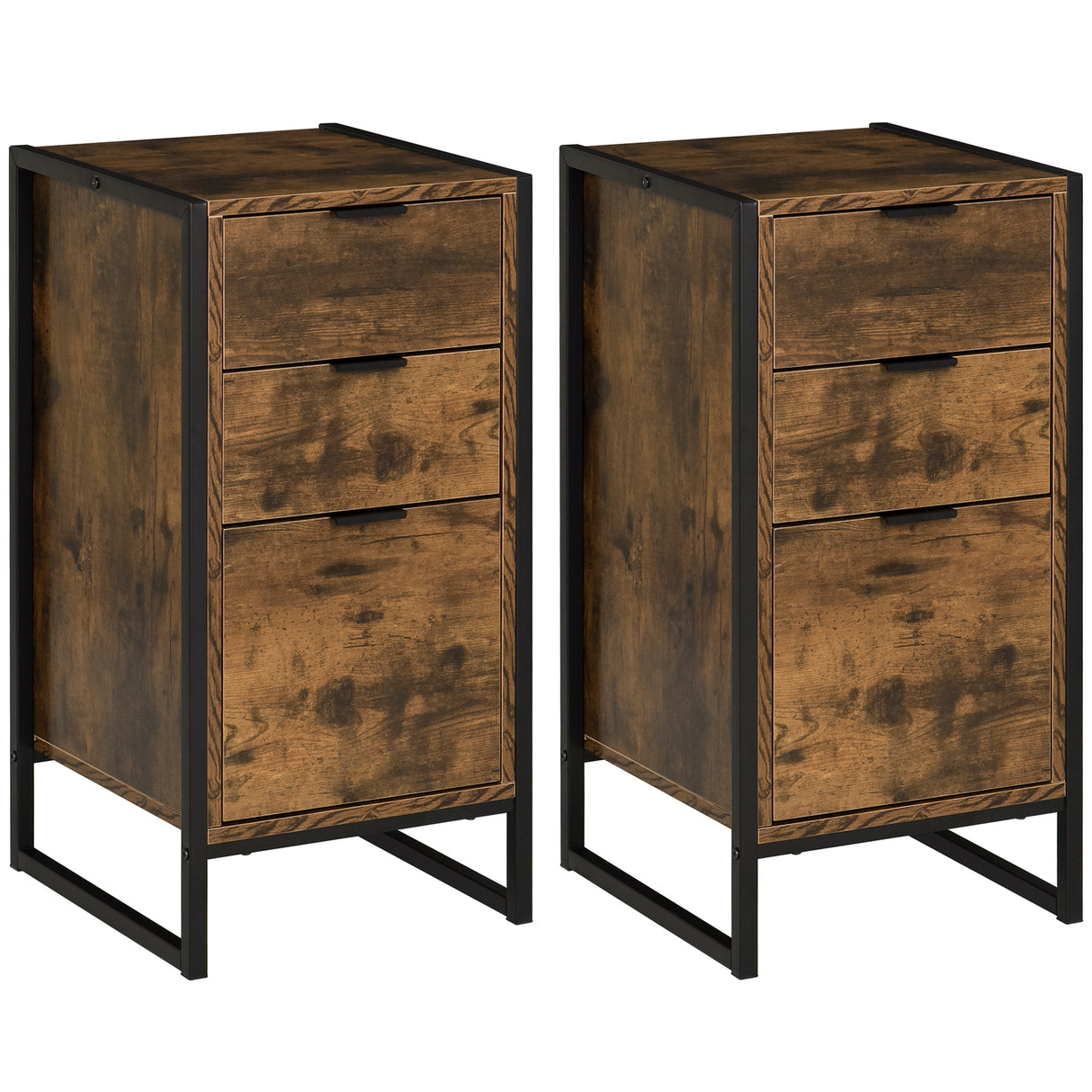 Wooden Chest Of 3 Drawers 39cm Wide in Set Of 2 - Velmora